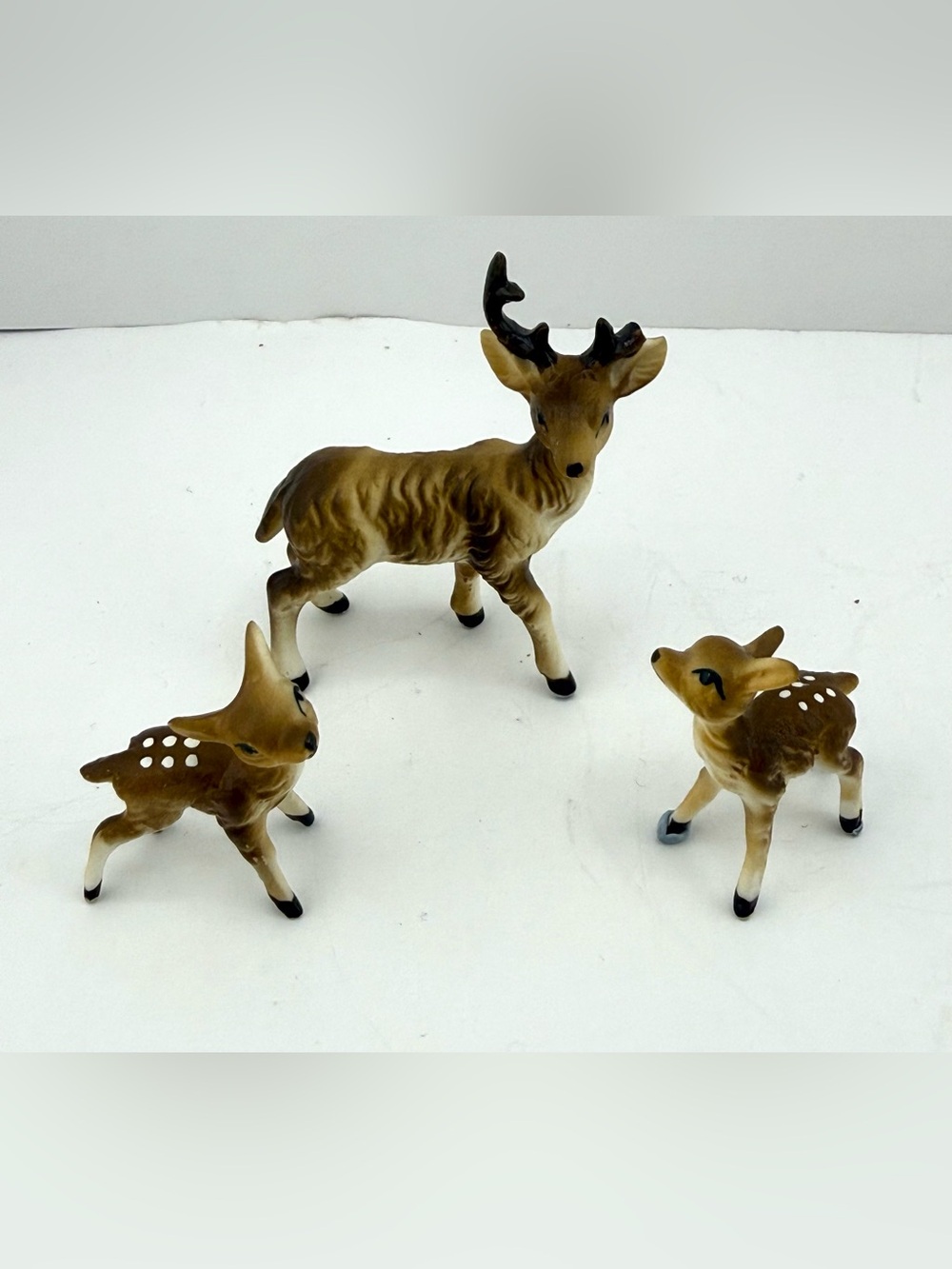 Vintage 3-piece miniature porcelain deer family set